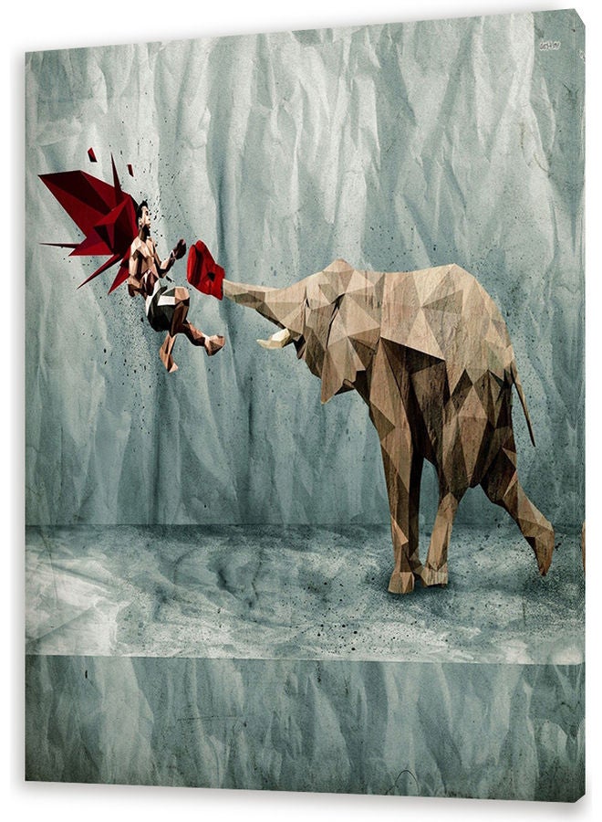 Elephant Themed Wall Painting With Frame Grey/Brown/Red 30x20cm