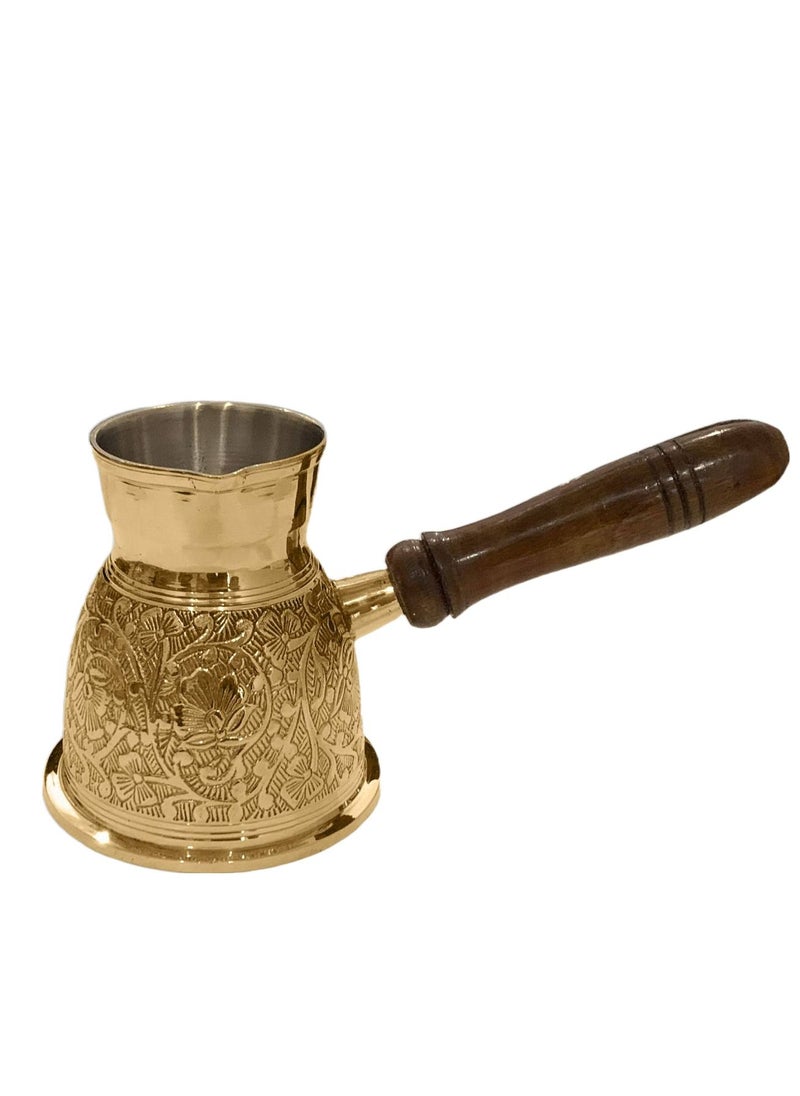 Brass Turkish Pot with Wood Handle and Slip Resistant Bottom 3Cup