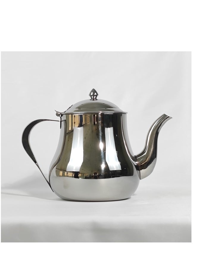 Classic Morocco Style Arabic Coffee Dallah Pot Rustproof Premium Stainless Steel Teapot Mirror Finish Coffee Kettle Easy Pour Spout Tea Kettle with Hinged Lid and Ergonomic Handle Dishwasher Safe Induction Safe Teapot for Office Home 70oz