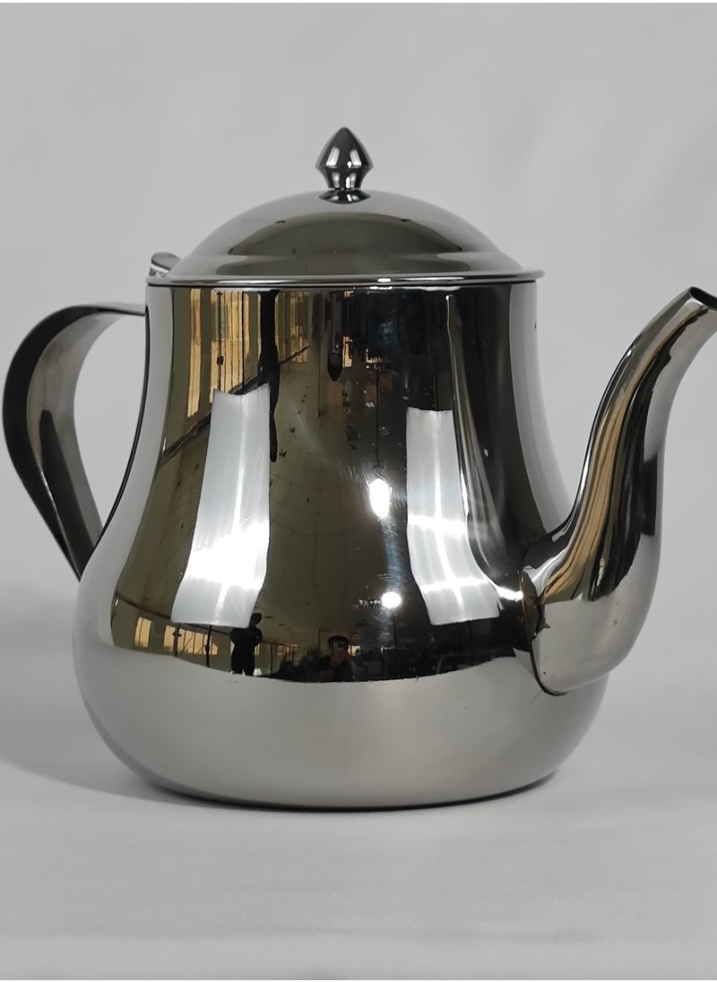 Classic Morocco Style Arabic Coffee Dallah Pot Rustproof Premium Stainless Steel Teapot Mirror Finish Coffee Kettle Easy Pour Spout Tea Kettle with Hinged Lid and Ergonomic Handle Dishwasher Safe Induction Safe Teapot for Office Home 24Oz