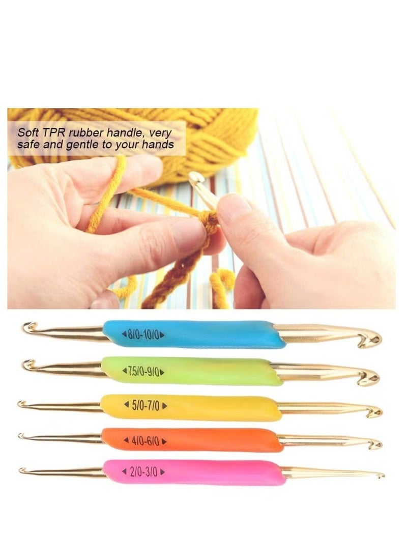 Crochet Hooks Set Double Hook Head 5 Pieces Colourful Knitting Crochet Needles Set Size 2mm-10mm Suitable for Beginners Arthritic Hands