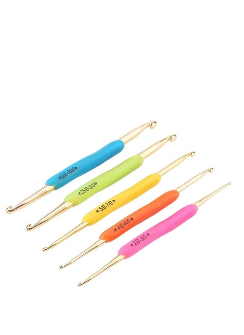 Crochet Hooks Set Double Hook Head 5 Pieces Colourful Knitting Crochet Needles Set Size 2mm-10mm Suitable for Beginners Arthritic Hands