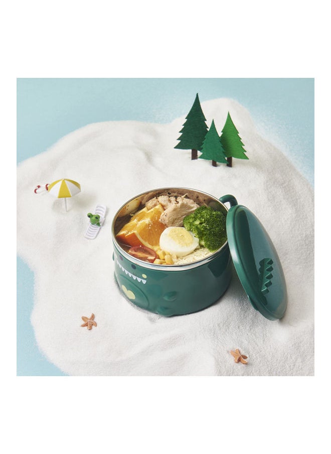 Large Capacity Dinosaur Pattern Instant Noodle Bowl With Lid Green