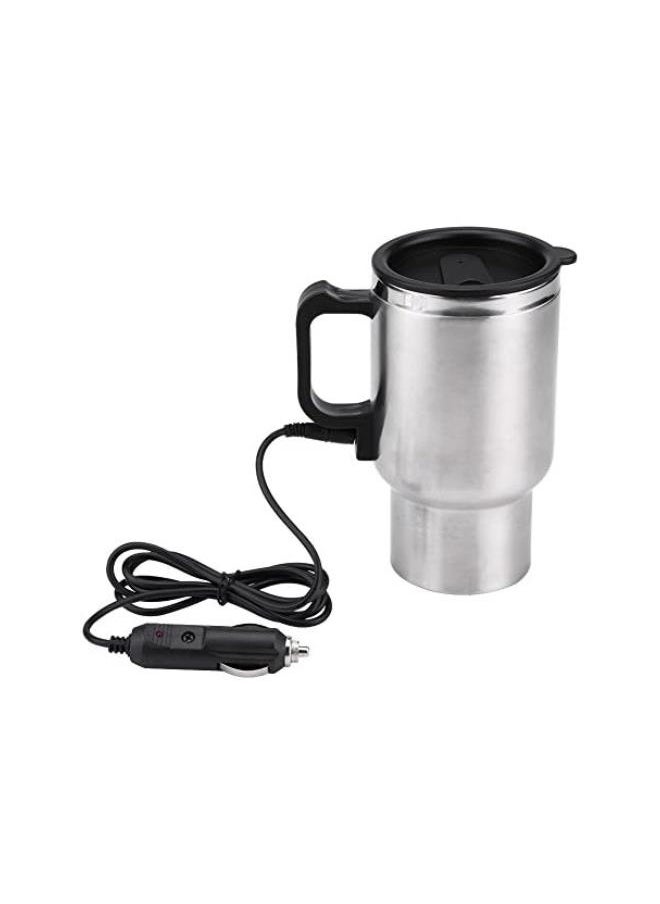 Travel Heating Cup, 450ml 12V 60W Stainless Steel Car Coffee Warmer Heating Mug Cup Adopted Vacuum Insulation Technology to Keep Water Warm, 6.3 x 3.3in