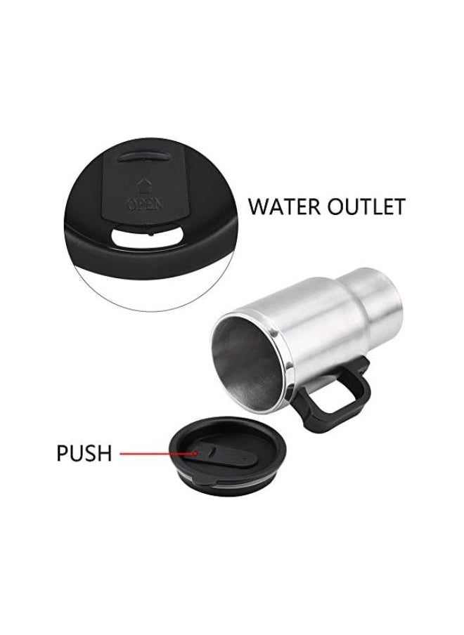 Travel Heating Cup, 450ml 12V 60W Stainless Steel Car Coffee Warmer Heating Mug Cup Adopted Vacuum Insulation Technology to Keep Water Warm, 6.3 x 3.3in