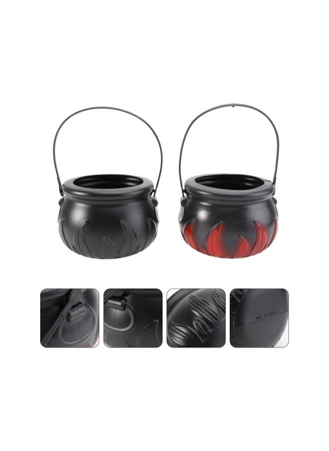 2Pcs Halloween Handheld Cauldron with Handle, Halloween Witch Pot Flame Barrel, Halloween Parties Candy Bucket, Children Handheld Candy Jar Candy Pot, Halloween Acessories