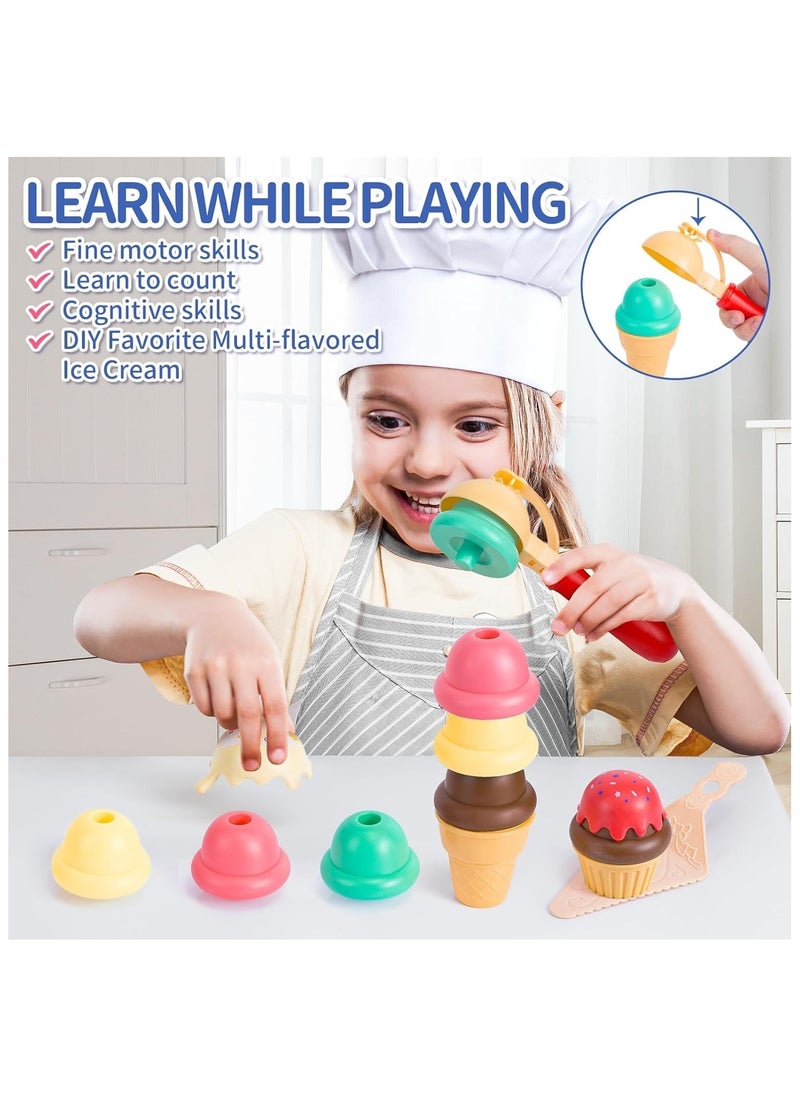 Serve Ice Cream Counter Toy, Ice Cream Toy Play Set for Kids, Toddler Ice Cream Counter Shop (39 Pcs) - Educational Pretend Play Food and Accessories, Great Gift for 3 4 5 6 Year Old Girl or Boy