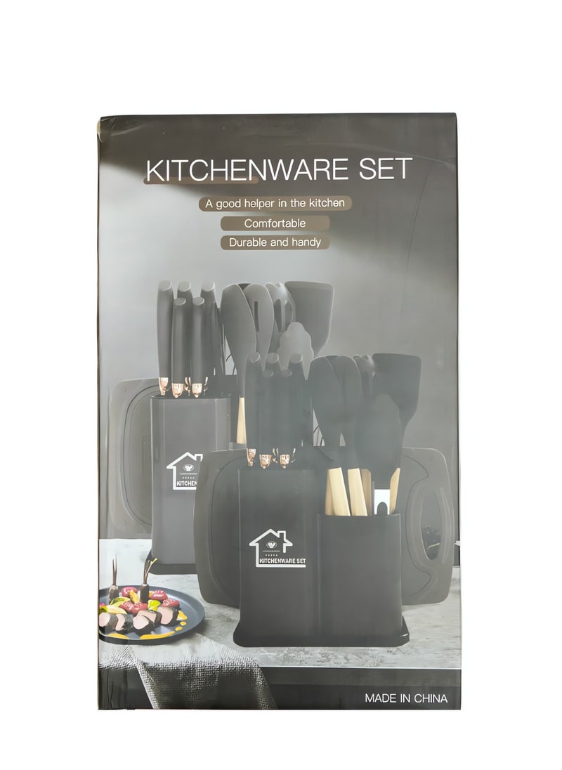 Premium Kitchenware Set – Durable, Handy, & Stylish Cooking Utensils in Grey and Pink Compartments