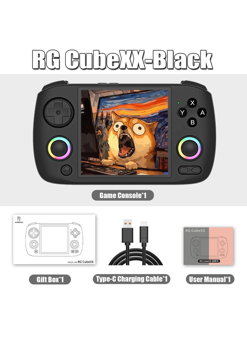 RG CubeXX Retro Handheld Game Console 3.95 Inch IPS Screen Linux System Built In 128G TF Card 5056 Games Support HDMI TV Output 5G WiFi Bluetooth 4.2 (Black)