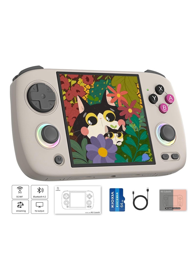 RG CubeXX Retro Handheld Game Console 3.95 Inch IPS Screen Linux System Built In 128G TF Card 5056 Games Support HDMI TV Output 5G WiFi Bluetooth 4.2 (Beige)