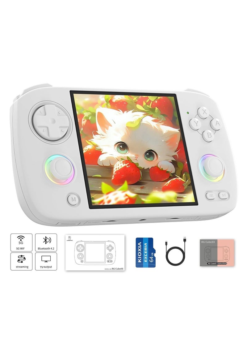 RG CubeXX Retro Handheld Game Console 3.95 Inch IPS Screen Linux System Built In 128G TF Card 5056 Games Support HDMI TV Output 5G WiFi Bluetooth 4.2 (White)