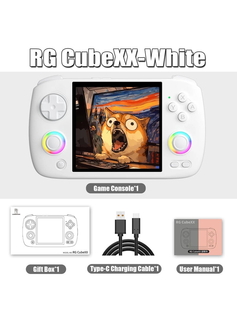 RG CubeXX Retro Handheld Game Console 3.95 Inch IPS Screen Linux System Built In 128G TF Card 5056 Games Support HDMI TV Output 5G WiFi Bluetooth 4.2 (White)