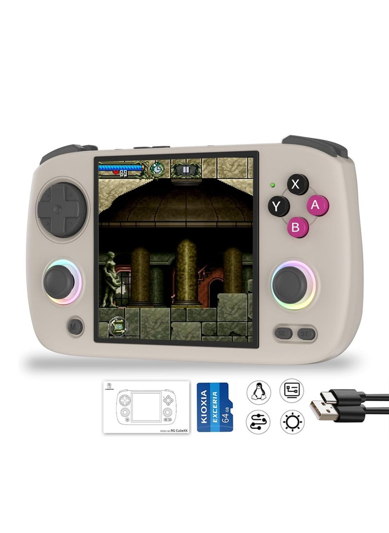 RG CubeXX Retro Handheld Game Console 3.95 Inch IPS Screen Linux System Built In 128G TF Card 5056 Games Support HDMI TV Output 5G WiFi Bluetooth 4.2 (Beige)