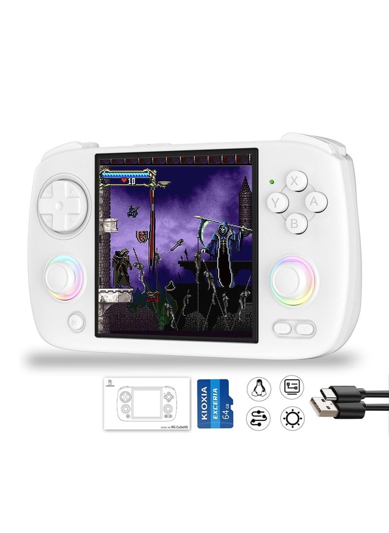 RG CubeXX Retro Handheld Game Console 3.95 Inch IPS Screen Linux System Built In 128G TF Card 5056 Games Support HDMI TV Output 5G WiFi Bluetooth 4.2 (White)