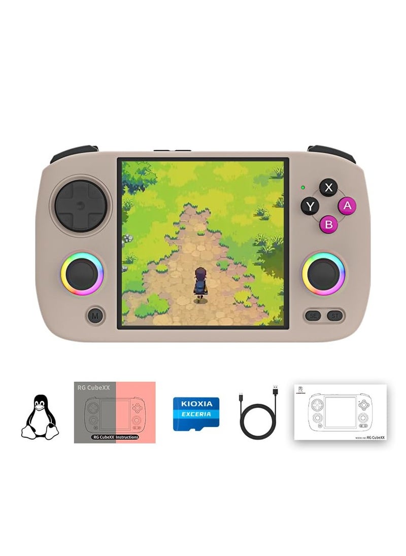 RG CubeXX Retro Handheld Game Console 3.95 Inch IPS Screen Linux System Built In 128G TF Card 5056 Games Support HDMI TV Output 5G WiFi Bluetooth 4.2 (Beige)