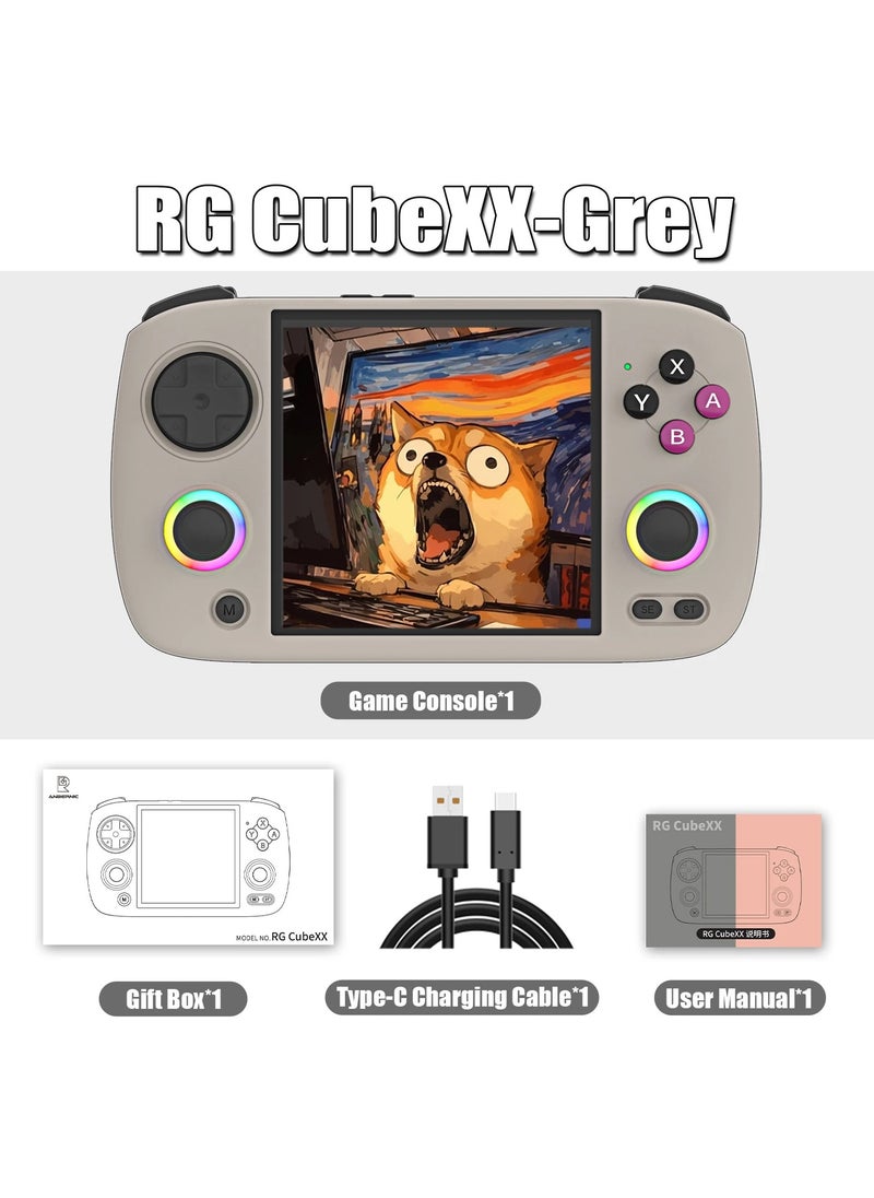 RG CubeXX Retro Handheld Game Console 3.95 Inch IPS Screen Linux System Built In 128G TF Card 5056 Games Support HDMI TV Output 5G WiFi Bluetooth 4.2 (Beige)