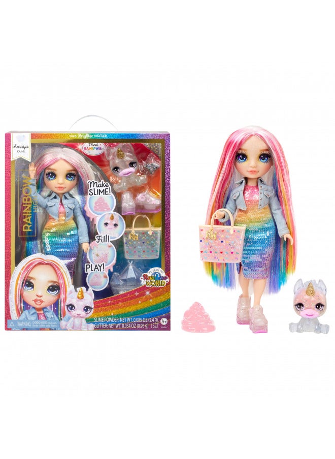 Rainbow High Amaya (Rainbow) with Slime Kit & Pet - Rainbow 11 Shimmer Doll with DIY Sparkle Slime, Magical Yeti Pet and Fashion Accessories, Kids Gift 4-12 Years