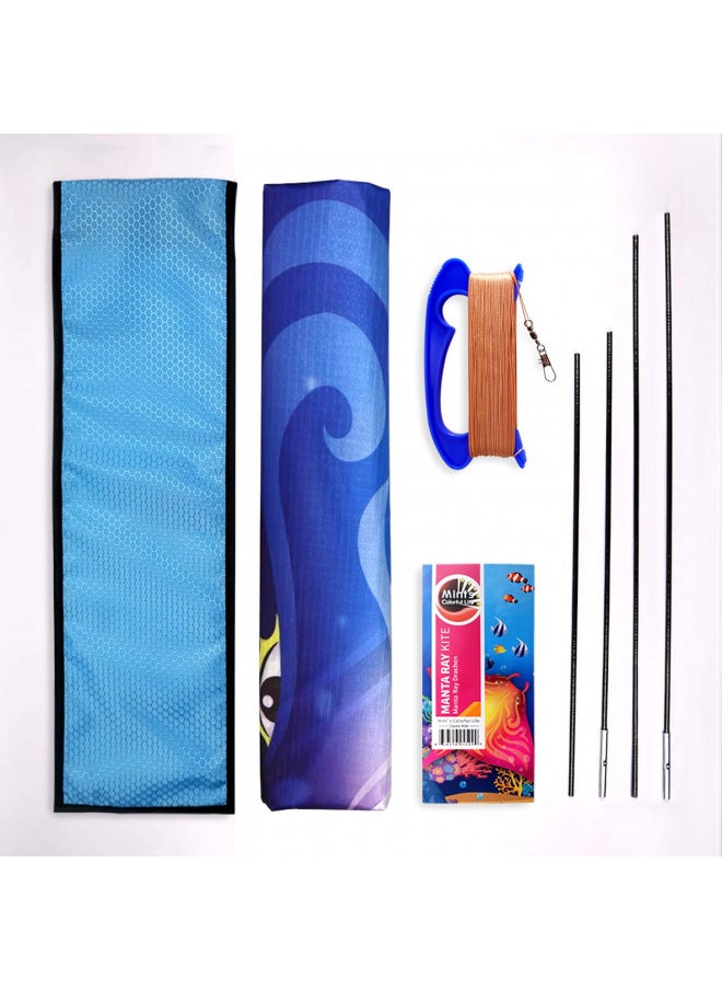 Devil Fish Kite for Kids Adults, Delta Kite Single Line Large, Kite Handle Include (Blue)