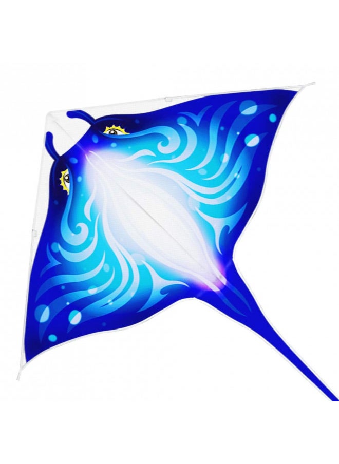 Devil Fish Kite for Kids Adults, Delta Kite Single Line Large, Kite Handle Include (Blue)