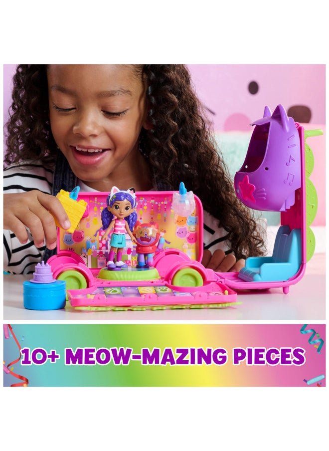 Gabby's Dollhouse Celebration Party Bus Playset with Gabby & DJ Catnip Toy Figures and Dollhouse Accessories, Kids Toys for Ages 3 and Up