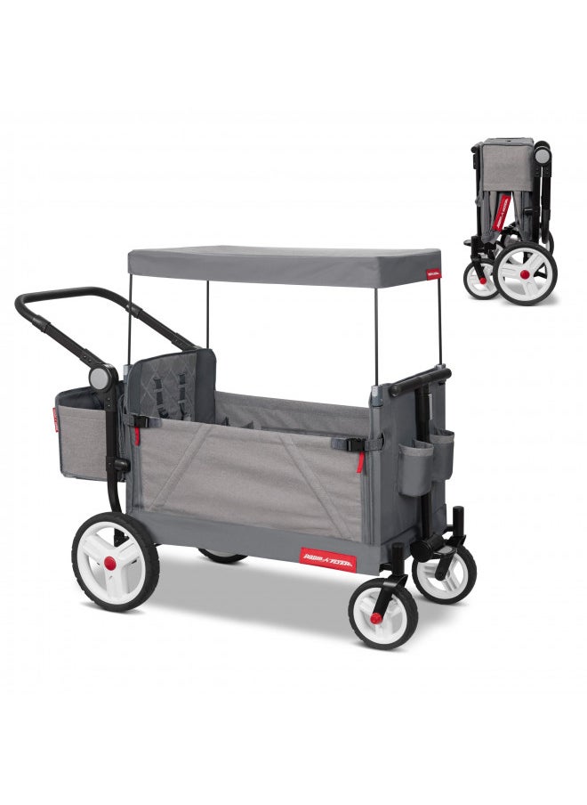 Radio Flyer Odyssey Stroll 'N Wagon, Grey Push Wagon with Canopy and Bag, 1+ Years