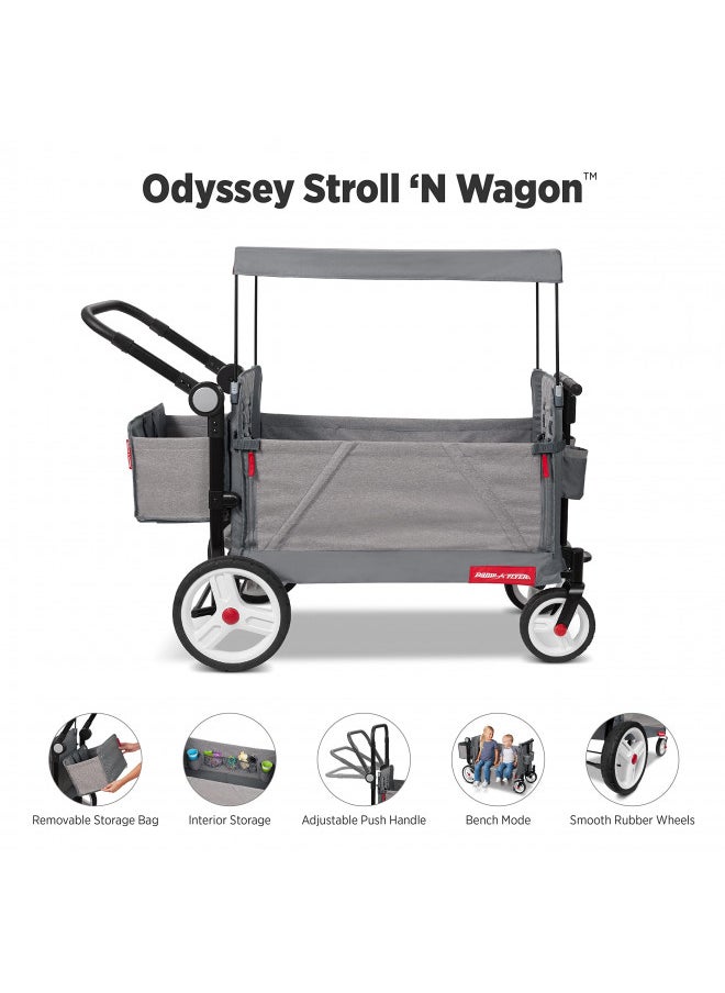 Radio Flyer Odyssey Stroll 'N Wagon, Grey Push Wagon with Canopy and Bag, 1+ Years