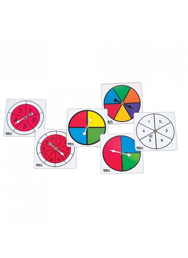 hand2mind Assorted Color and Number Spinners, Probability Spinner, Dry Erase Spinner Wheel, Plastic Spinners for Classroom, Arrow Game Spinner, Math Classroom Supplies, Math Manipulatives (Set of 6)