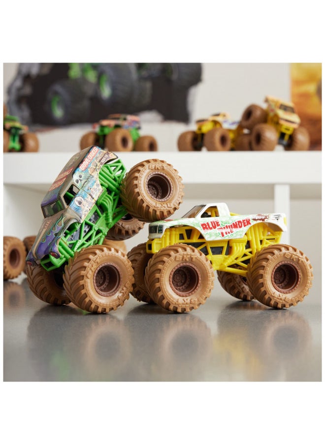 Monster Jam, Mystery Mudders 2-Pack Monster Trucks, Official 1:64 Grave Digger and Blue Thunder Die-Cast Vehicles, Wash to Reveal (Styles Will Vary)