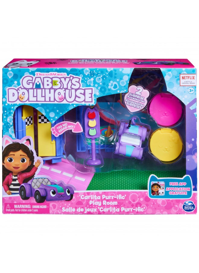 Gabby's Dollhouse, Carlita Purr-ific Play Room with Carlita Toy Car, Accessories, Furniture and Dollhouse Deliveries, Kids Toys for Ages 3 and up