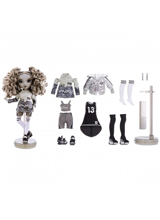 Rainbow High Shadow Series 1 Nicole Steel- Grayscale Fashion Doll. 2 Titanium Designer Outfits to Mix & Match with Accessories, Great Gift for Kids 6-12 Years Old and Collectors, Multicolor, 583585EUC