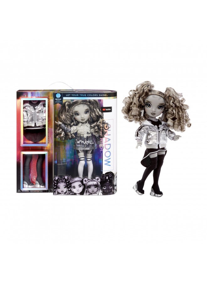 Rainbow High Shadow Series 1 Nicole Steel- Grayscale Fashion Doll. 2 Titanium Designer Outfits to Mix & Match with Accessories, Great Gift for Kids 6-12 Years Old and Collectors, Multicolor, 583585EUC