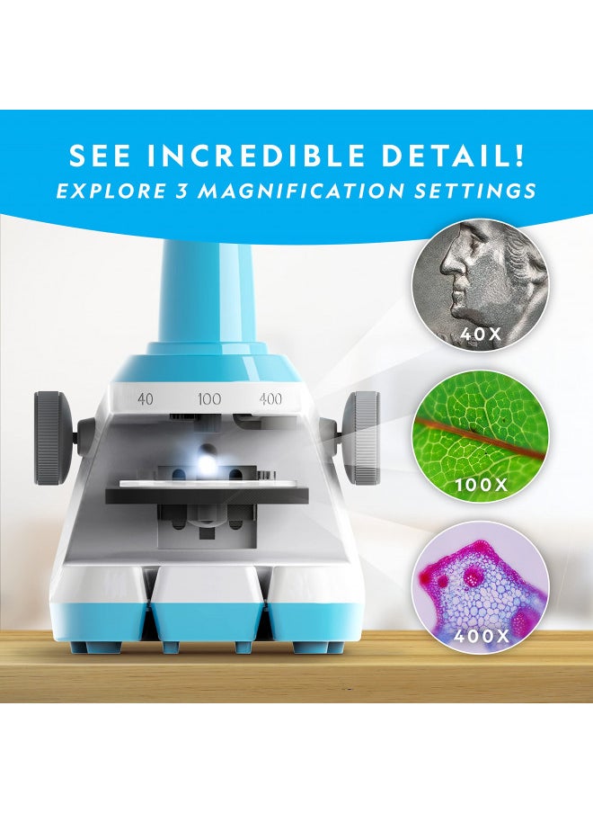 NATIONAL GEOGRAPHIC Microscope for Kids - Science Kit with an Easy-to-Use Kids Microscope, Up to 400x Zoom, Blank and Prepared Slides, Rock & Mineral Specimens, STEM Project Toy (Amazon Exclusive)