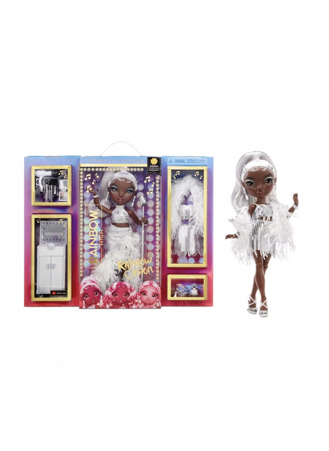 Rainbow High Rainbow Vision Rainbow Divas- Ayesha Sterling (Silver) Posable Fashion Doll with 2 Designer Outfits to Mix & Match + Vanity Playset, Great Toy Gift for Kids 6-12 Years Old & Collectors