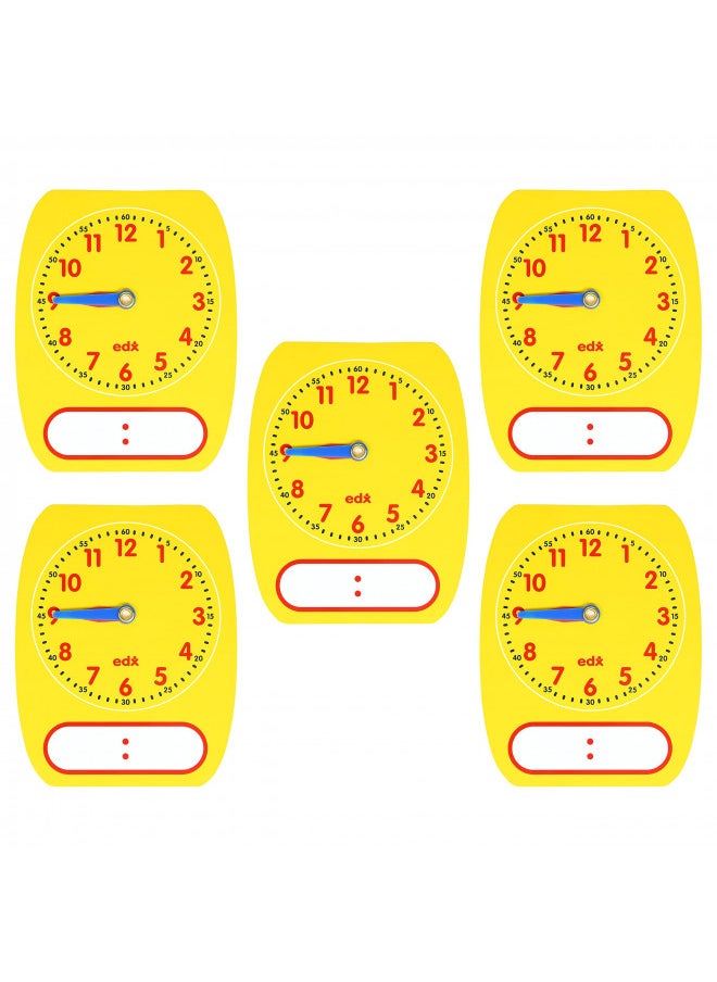 edxeducation Write-On Wipe-Off Clock Dials - Set of 5 - Clock for Kids Learning to Tell Time - Analog Clock with Movable Hands