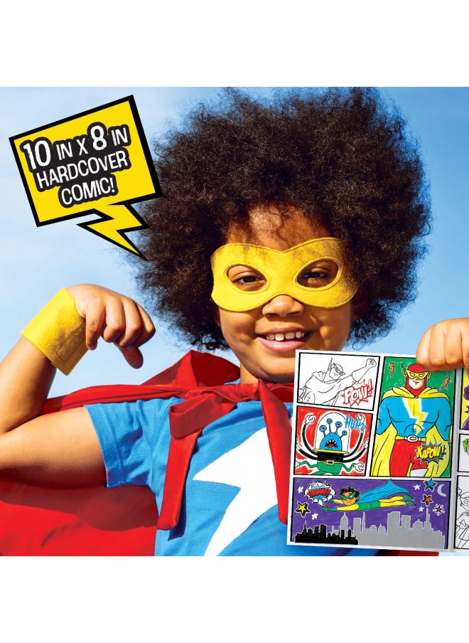 Made By Me Make Your Own Comic Book Storytelling Kit for Kids, 15-Page, Hardcover, How-to Draw Instructional Guide, Comic Inspired Stickers & Stamp, Holographic Stickers, 5 Vibrant Markers