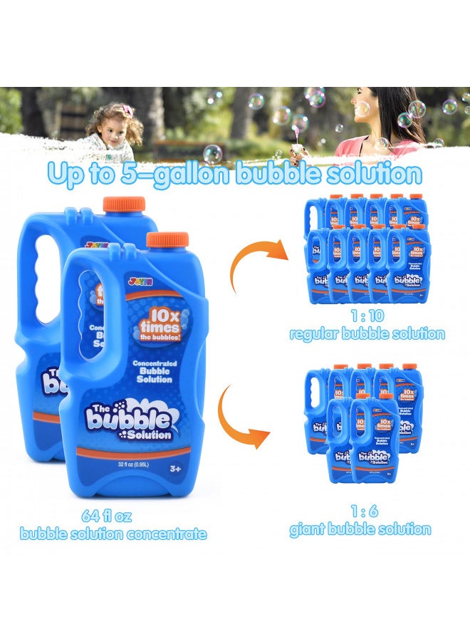 JOYIN 2 Bottles Bubbles Refill Solutions 64 oz (up to 5 Gallon) Big Bubble Solution 64 OZ Concentrated Bubble Solution for Bubble Machine, Gun, Wand Refill Fluid Summer, Easter Toys (Blue)