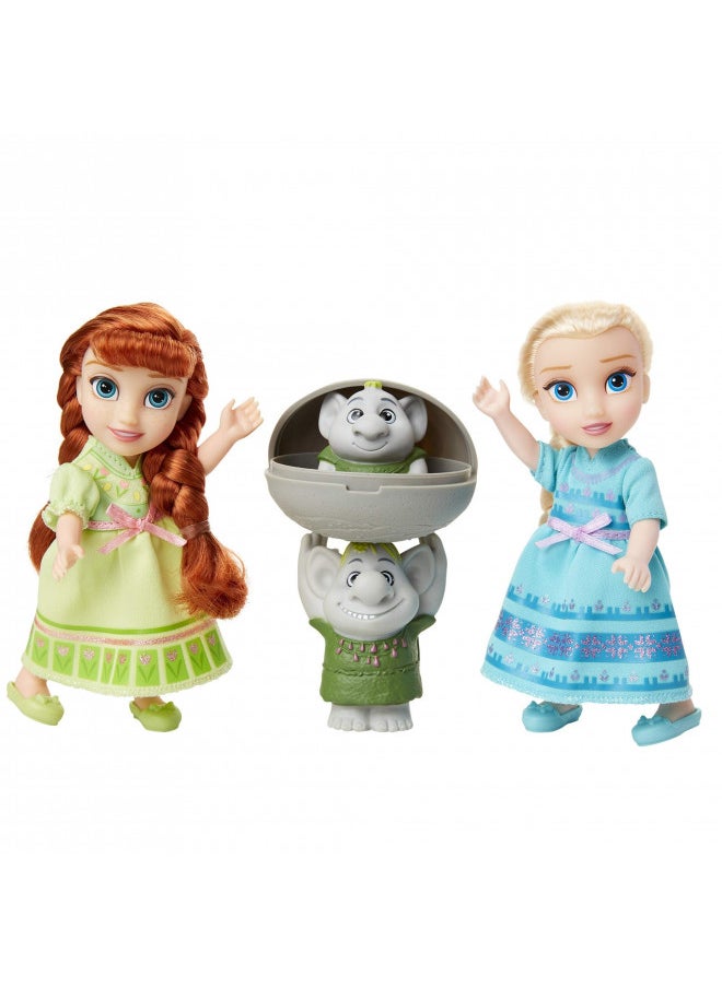 Disney Frozen Petite Anna & Elsa Dolls with Surprise Trolls Gift Set, Each Doll is Approximately 6 inches Tall - Includes 2 Troll Friends! Perfect for Any Frozen Fan!