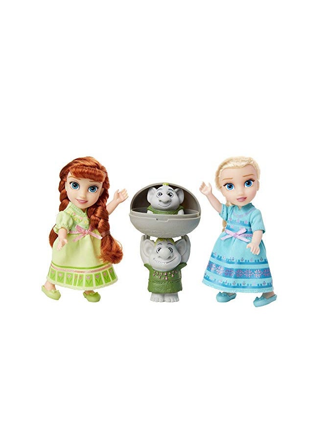 Disney Frozen Petite Anna & Elsa Dolls with Surprise Trolls Gift Set, Each Doll is Approximately 6 inches Tall - Includes 2 Troll Friends! Perfect for Any Frozen Fan!