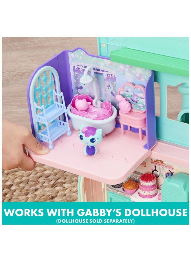 Gabby's Dollhouse, Primp and Pamper Bathroom with Mercat Figure, 3 Accessories, 3 Furniture and 2 Deliveries, Kids Toys for Ages 3 and up