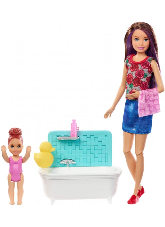 Barbie Skipper Babysitters Inc 2 Dolls & Accessories, Set with Brunette Skipper Doll, Small Doll & Bouncy Stroller [Amazon Exclusive]