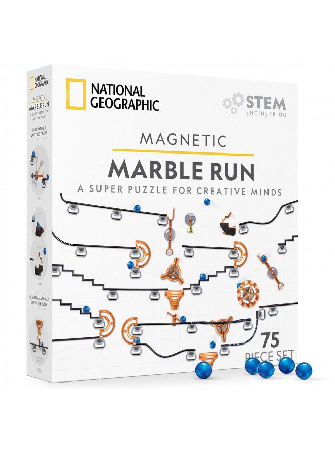 NATIONAL GEOGRAPHIC Magnetic Marble Run - 75-Piece STEM Building Set for Kids & Adults with Magnetic Track & Trick Pieces & Marbles for Building A Marble Maze, STEM Project (Amazon Exclusive)