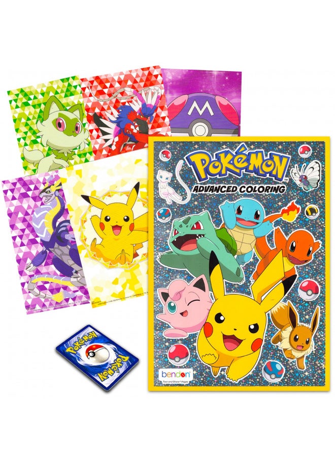 Pokemon Coloring Book for Kids, Teens - Bundle with Pokemon Advanced Coloring Book with Stickers Plus Pokemon Cards for Boys | Pokemon Coloring Set