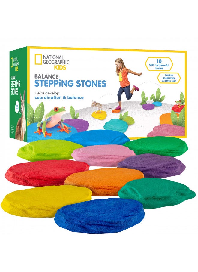 NATIONAL GEOGRAPHIC Stepping Stones for Kids 10 Soft Durable Stones Encourage Toddler Balance & Gross Motor Skills, Indoor & Outdoor Toys, Balance Stones, Obstacle Course (Amazon Exclusive)