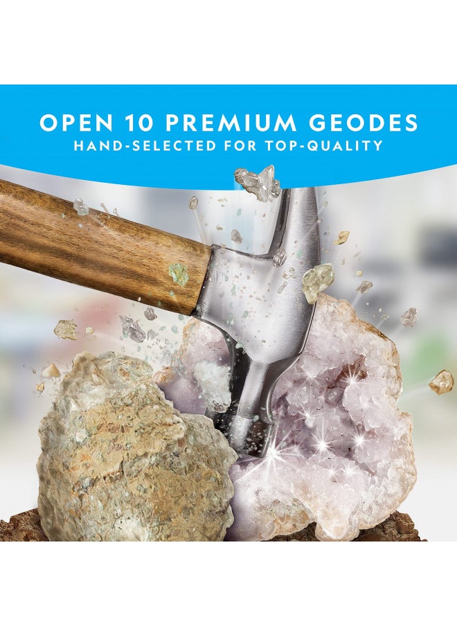 NATIONAL GEOGRAPHIC Break Open 10 Premium Geodes - Includes Goggles and Display Stands - Great STEM Science Kit, Geology Gift for Kids, Geodes Rocks Break Your Own, Toys for Boys and Girls