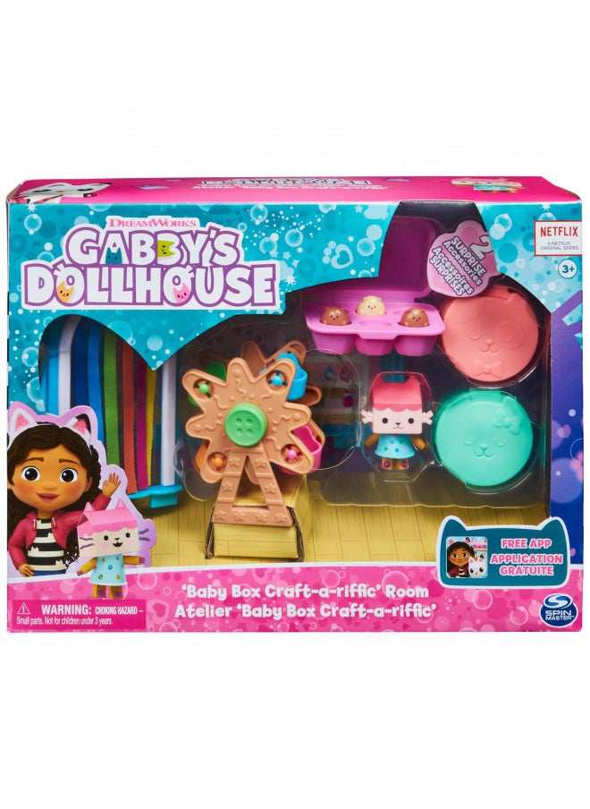 Gabby's Dollhouse, Baby Box Cat Craft-A-Riffic Room with Exclusive Figure, Accessories, Furniture and Dollhouse Delivery, Kids Toys for Ages 3 and up