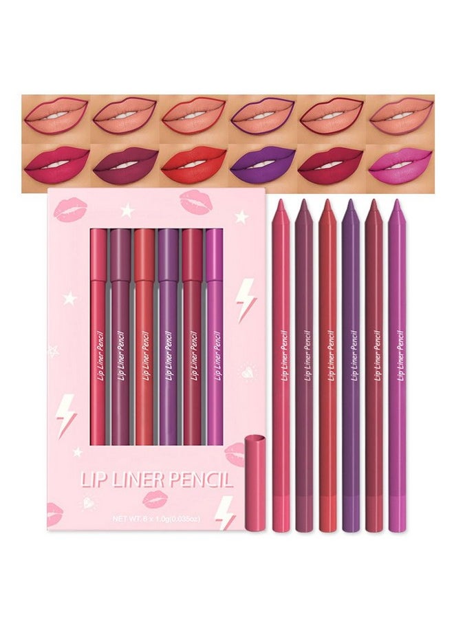 6Pcs Retractable Lip Liner Pencils Set For Shaping & Sculpting Lips, Bright Ruby Dark Wine Red Plum Purple Long-Lasting Waterproof Longwear Matte Rich Lip Colors Liner Crayon Lipstick 04