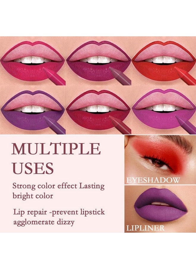 6Pcs Retractable Lip Liner Pencils Set For Shaping & Sculpting Lips, Bright Ruby Dark Wine Red Plum Purple Long-Lasting Waterproof Longwear Matte Rich Lip Colors Liner Crayon Lipstick 04