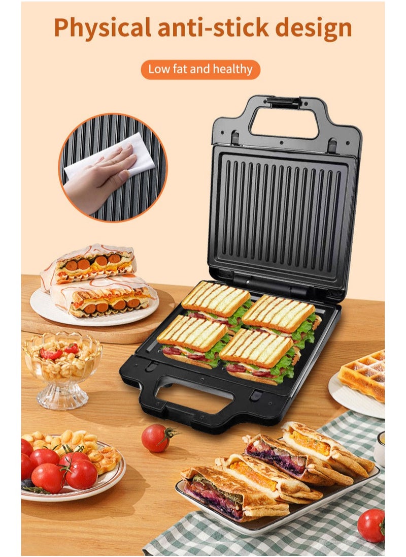 Versatile 3-in-1 Sandwich Maker with Waffle, Toaster, and Panini Press Options - Fast Heating, Easy-to-Clean Non-stick Plates, and Compact Design for Portable Use