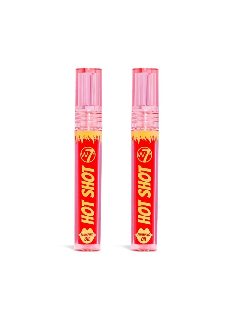 W7 Hot Shot Plumping Oil Bundle - Enhancing & Repairing Plump Effect For Fuller Lips - Clear & Soft, Natural, Everyday Lip Care - 2 Pack