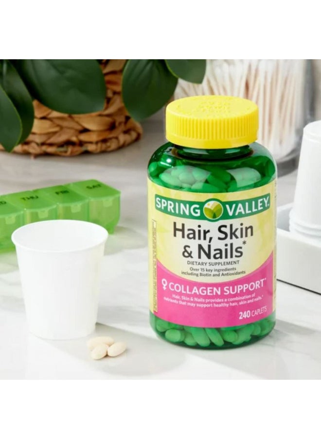 Spring Valley   Hair, Skin & Nails, Over 20 Ingredients Including Biotin and Collagen, 240 Caplets